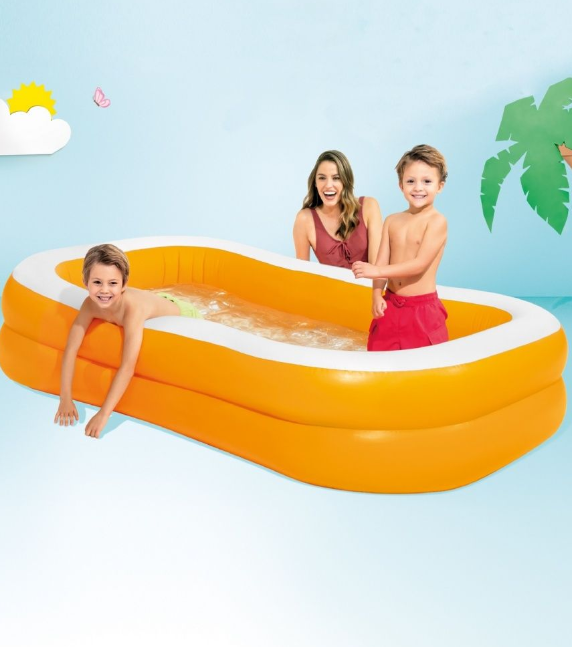 Бассейн cемейный Intex/надувной бассейн прямоугольный/бассейн с самоклеящейся заплаткой/оранжевый - фотография № 4