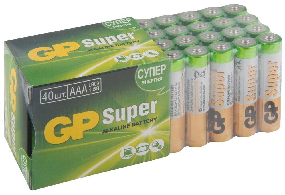 AAA Батарейка GP Super Alkaline 24A LR03, 40 шт.