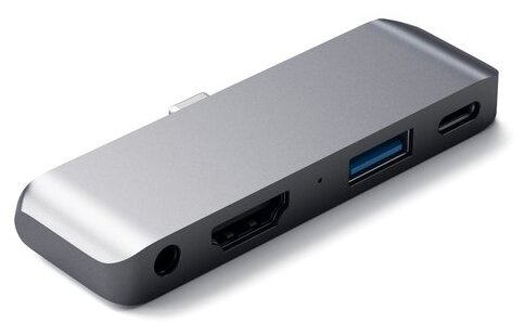 USB-хаб Satechi Aluminum Pro Hub with Ethernet для 2016/2017 MacBook Pro 13” и 15”. Порты: HDMI 4K, USB-C Power Delivery (87W), micro SD, 2 x USB 3.0, Gigabit Ethernet. Цвет серый космос.
