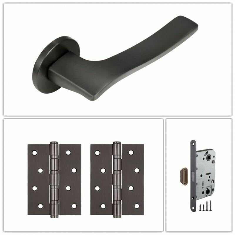 Комплект ручек для дверей Adden Bau LYRE_S-489_GRAPHITE_MAG графит (ручка + 2 универсальные петли + магнитный замок)