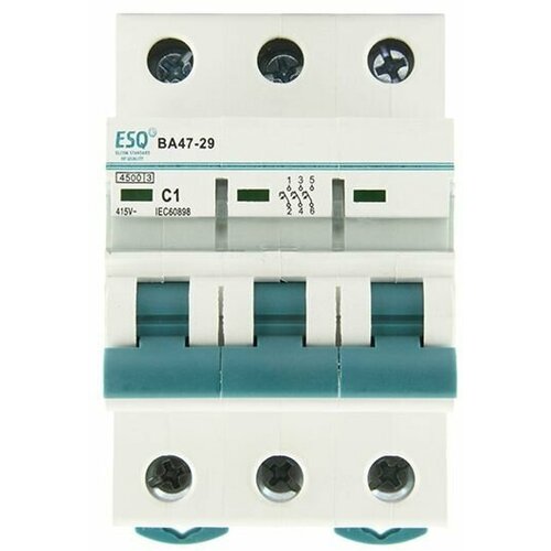 Автоматический выключатель ESQ ВА 47-29 3 полюса 1А ток к. з. 4.5кА тип С