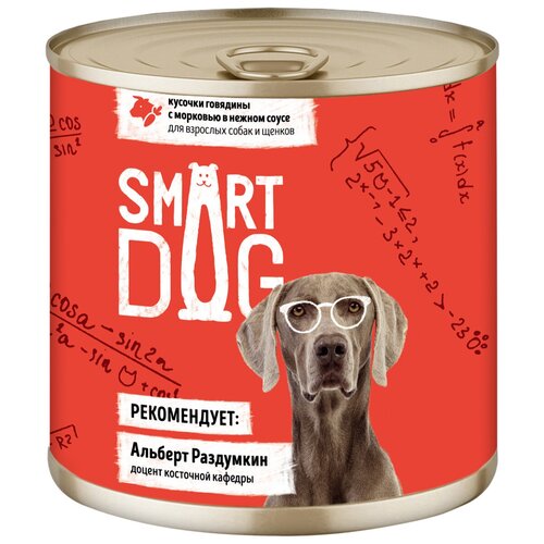 Smart Dog Консервы для взрослых собак и щенков кусочки говядины с морковью в нежном соусе, 0.4 кг