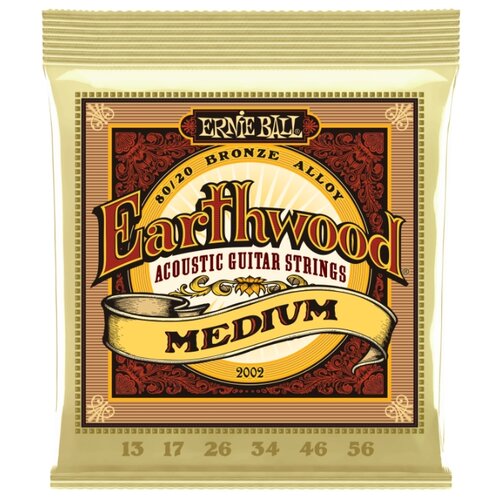 фото Ernie ball 2002 earthwood 80/20 bronze medium 13-56 струны для акустической гитары