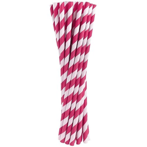 Трубочки бумажные L-20см белые с розовыми полосками d-6мм уп/100шт
