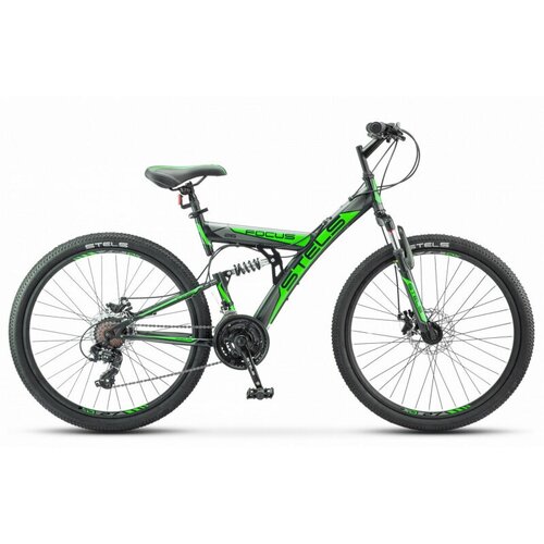 фото Велосипед двухподвесной stels focus md 26 21-sp v010, 18" чёрный/зелёный