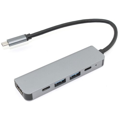 Адаптер Type-C на HDMI, USB 3.0x2 + 2 Type-C для ноутбука Apple MacBook, серый адаптер сдвоенный type c на hdmi usb 3 0 2 type c 2 sd tf для macbook серый