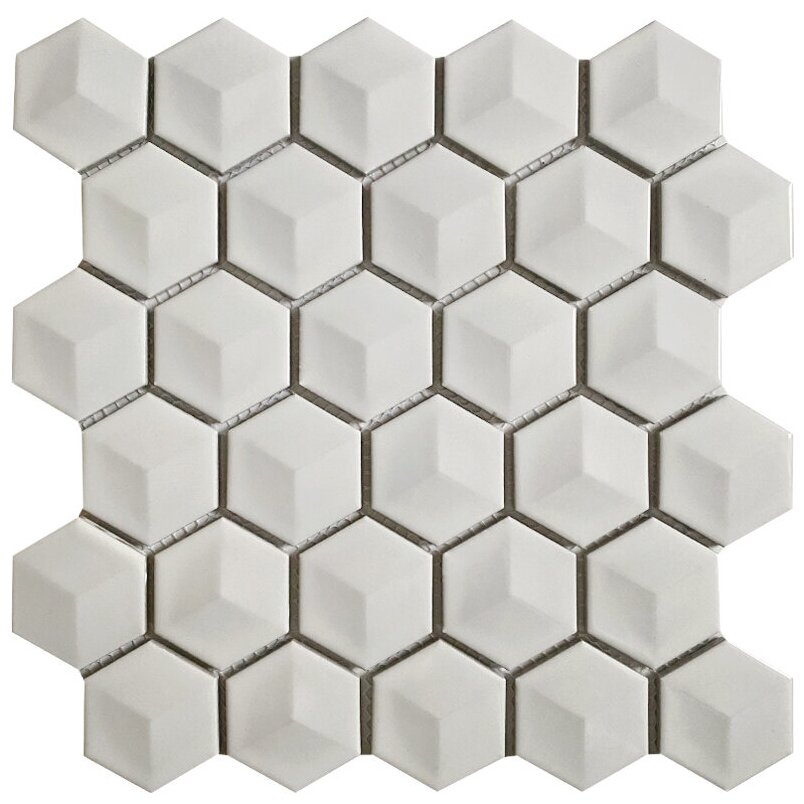 Мозаика 3D Hexagon White Glossy