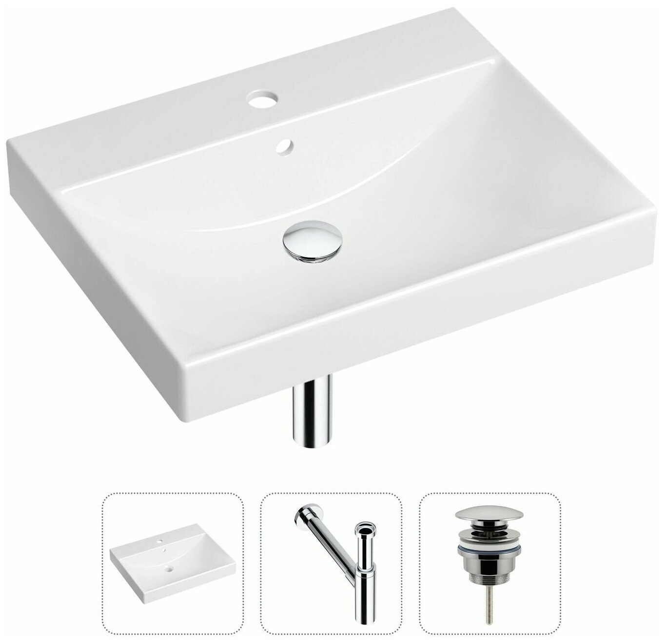 Врезная раковина в ванную Lavinia Boho Bathroom Sink 21520577 в комплекте 3 в 1: умывальник белый, донный клапан и сифон в цвете хром