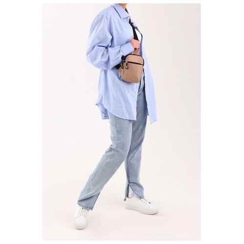 фото Сумка слинг nazamok повседневная, полиэстер, искусственная кожа, текстиль, бежевый