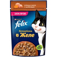 Felix Sensations влажный корм для взрослых кошек всех пород, курица в желе с морковью (26шт в уп) 75 гр
