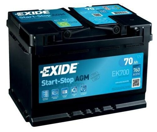 EXIDE EK700 EXIDE EK700 AGM_аккумуляторная батарея! 19.5/17.9 евро 70Ah 760A 278/175/190 AGM\
