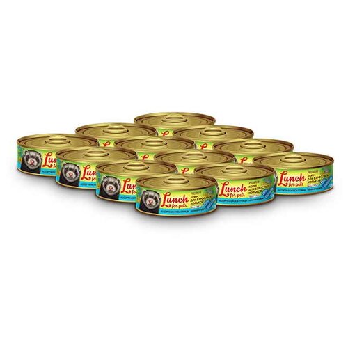 Консервы Lunch for pets для взрослых хорьков ассорти из мяса птицы кусочки в суфле, 100 гр * 12 шт