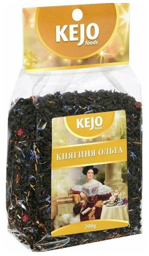 Чай Kejo foods "Княгиня Ольга"(черный с ягодами кр.смородины,лепест. сафлора,василька) 200 гр. м/у - фотография № 2