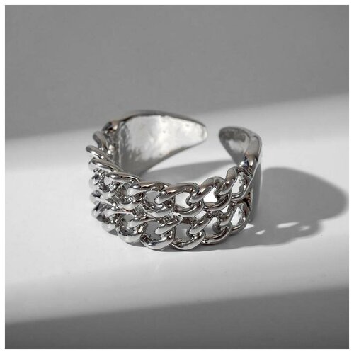 Кольцо, безразмерное, серебряный кольцо звенья трендовая линия цвет серебро безразмерное