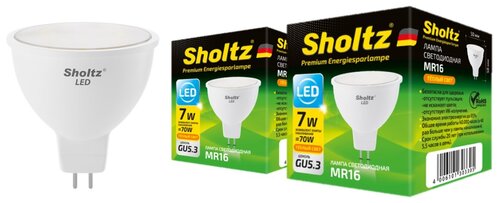 Комплект из 2 светодиодных энергосберегающих ламп Sholtz софит MR16 7Вт GU5.3 2700К 220В пластик (Шольц) LMR3033D