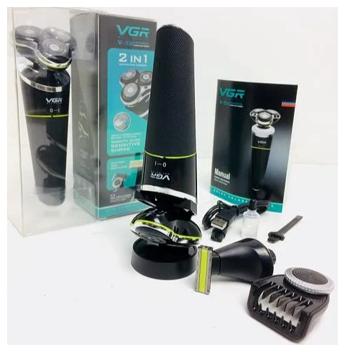 Электробритва V-308/PERFECT FOR SKIN/время работы 60 минут/триммер для бороды и усов/мощность 5 Вт/влажное и сухое бритье/плавающие головки/черный
