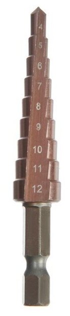 Сверло ступенчатое тундра, HSS-Co, шестигранный хвостовик, 4 - 12 мм