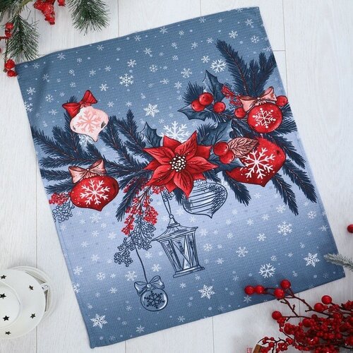 Полотенце новогоднее, размер 45х60 см, вафля, 160 г/м, хлопок 100%