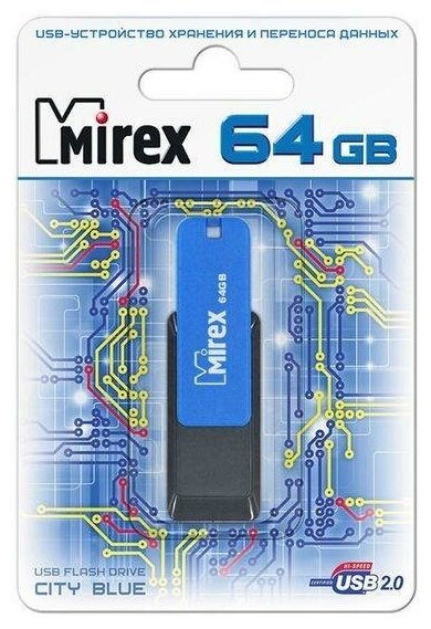 Флешка 64Gb Mirex City USB 2.0 синий черный 13600-FMUCIB64
