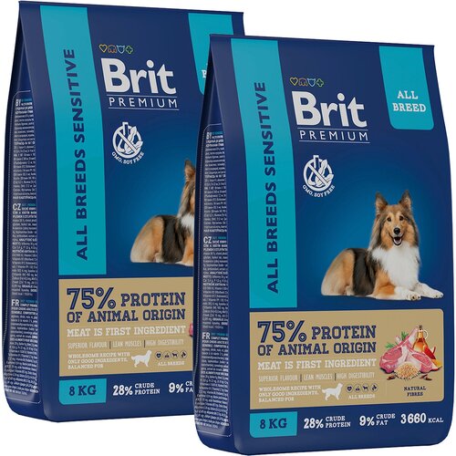 BRIT PREMIUM DOG ADULT SENSITIVE для взрослых собак всех пород с чувствительным пищеварением с ягненком и индейкой (8 + 8 кг)