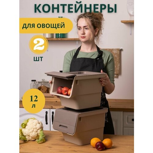 Контейнеры для хранения продуктов 14л 2 шт Elly Home/ ящик пластиковый, контейнер для хранения овощей и фруктов на кухне на балконе, с крышкой, набор