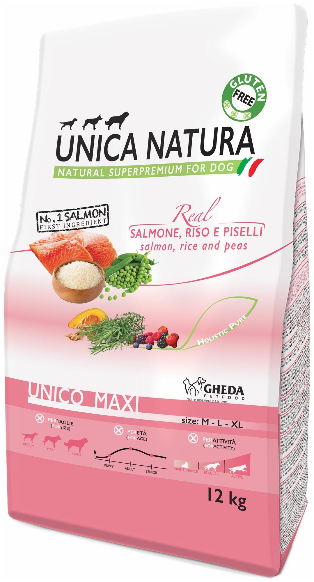 Сухой корм для собак Unica Natura лосось, с рисом, с горошком 2.5 кг (для мелких и средних пород)