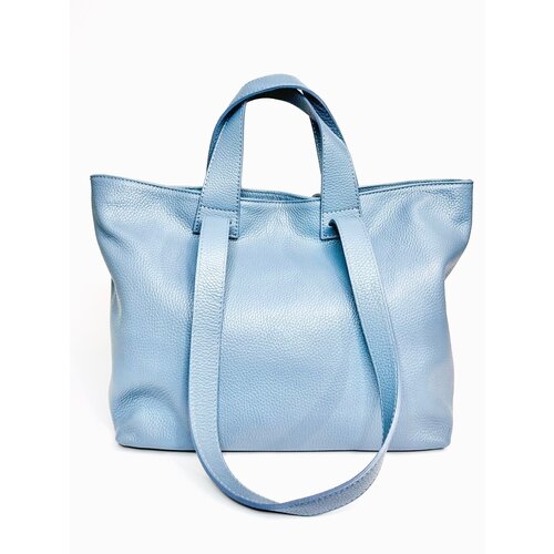 Женская сумка шоппер пастельного голубого цвета сочной травы 4 ручки фактурная натуральная мягкая кожа vera pelle