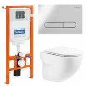 Комплект унитаза BelBagno BB066CHR/BB870SC/BB002-80/BB005-PR-CHROME с инсталляцией, клавишей смыва и сиденьем