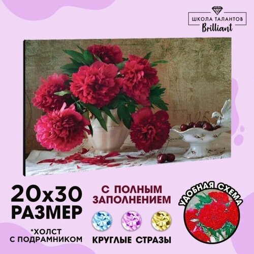 Алмазная вышивка с полным заполнением Пионы 20х30 см на раме 1333₽