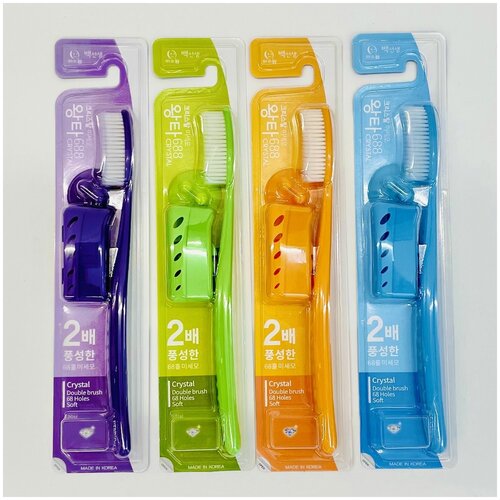 Набор зубных щеток с колпачком и держателем, Misorang Toothbrush Wang Ta Crystal, средняя жесткость, 4 шт.