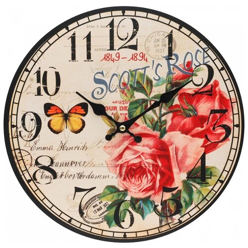 фото Часы настенные "розовый куст", диаметр 34 см белоснежка