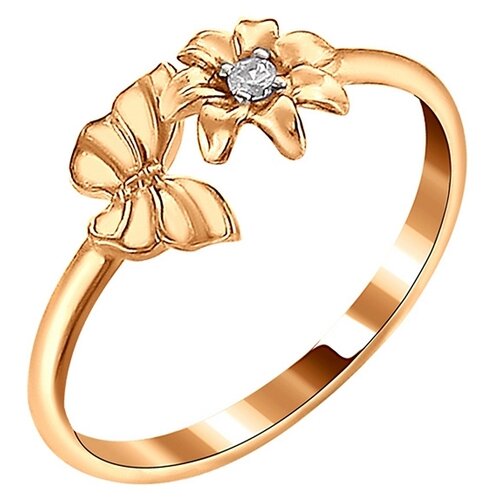 фото The jeweller разомкнутое кольцо из золота с фианитами в виде цветка и бабочки 1101012573, размер 16.5
