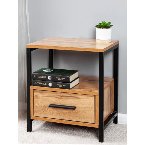 Тумба Frame с ящиком с полкой ЛДСП Дуб Вотан Черн металл 406х470hх304 3799₽