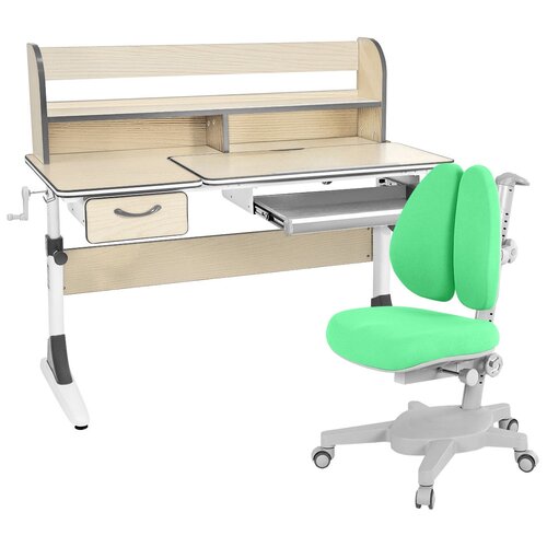 фото Комплект для работы стоя anatomica smart-60 парта study-120 lux + кресло armata duos + надстройка + органайзер + ящик клен/серый/зеленый