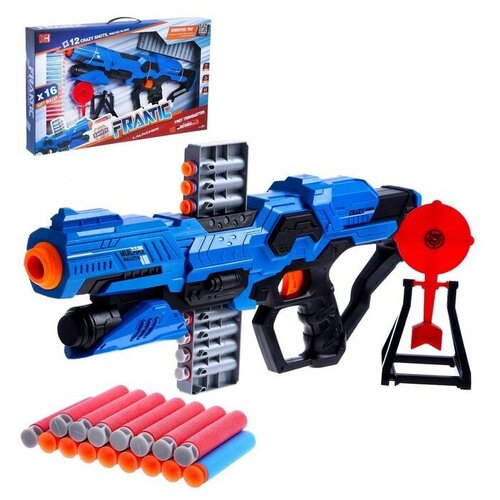 Бластер КНР Frantic, стреляет мягкими пулями, в комплекте с мишенью, цвет синий (XH9935) мега бластер синий с мягкими пулями