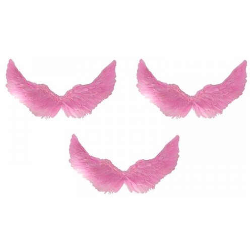 фото Крылья ангела розовые перьевые карнавальные большие 60х35см, на хэллоуин и новый год (3 пары в наборе) happy pirate