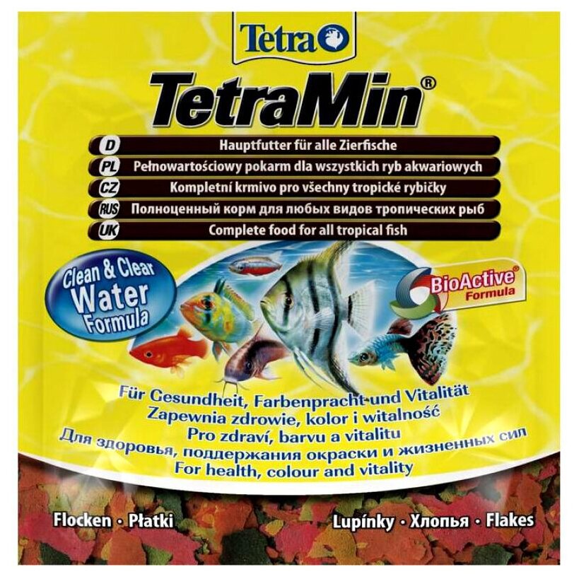 TetraMin корм для всех видов рыб в виде хлопьев 12 г (sachet) - фотография № 2