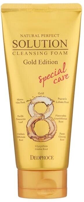 DEOPROCE NATURAL PERFECT SOLUTION CLEANSING FOAM GOLD EDITION Пенка для умывания с экстрактом женьшеня и золотом