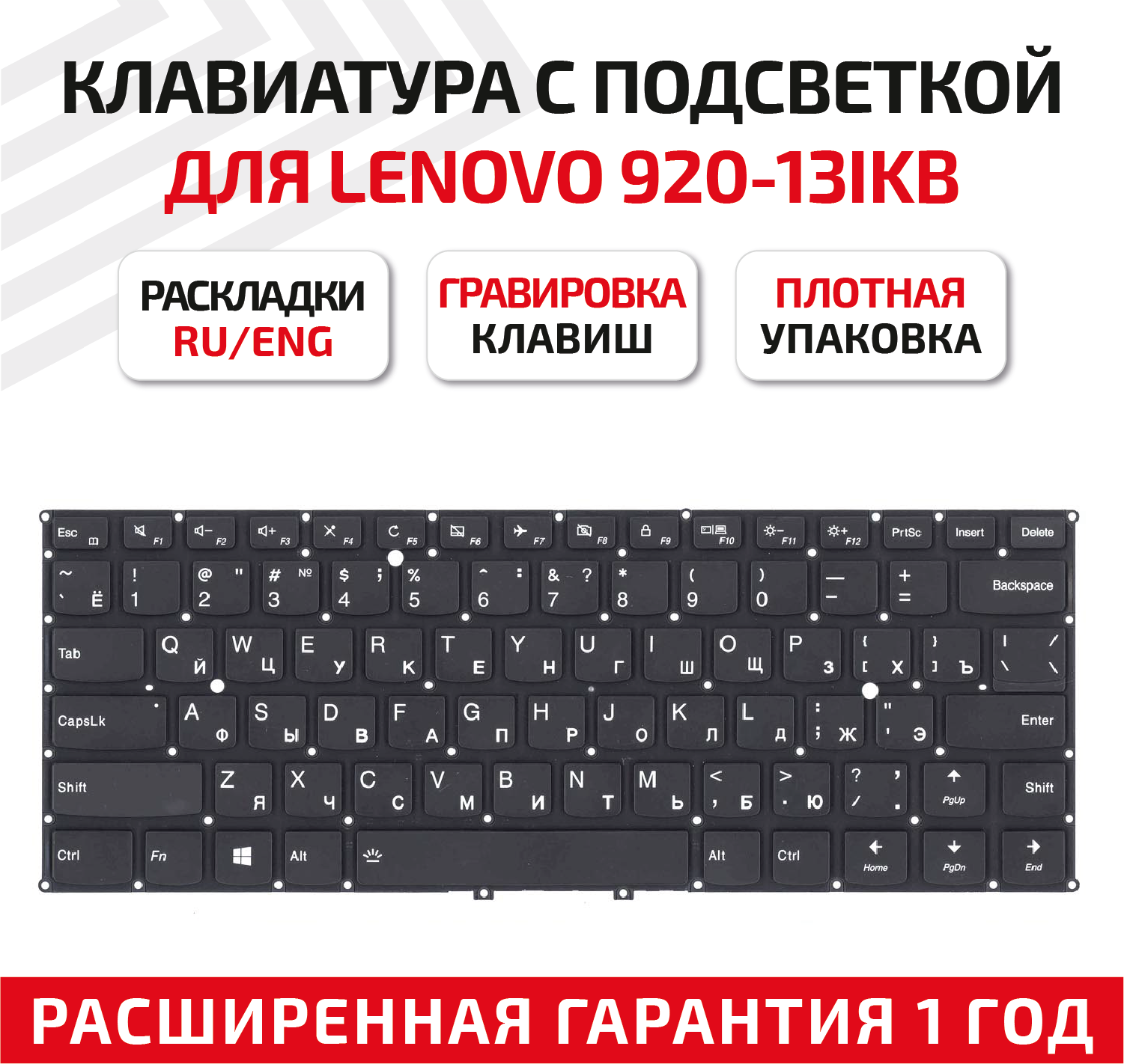 Клавиатура (keyboard) PC4VB-RU для ноутбука Lenovo IdeaPad Yoga 920, 920-13IKB, черная с подсветкой