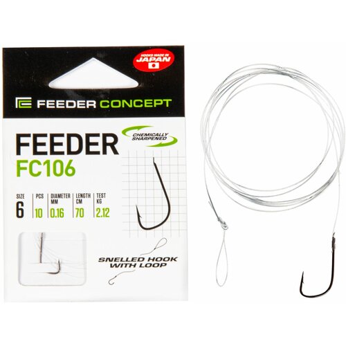 крючки с поводком fc feeder сер fc105 70см разм 006 0 18мм 10шт Крючки с поводком FC FEEDER сер. FC106 70см, разм.006, 0,16мм 10шт.