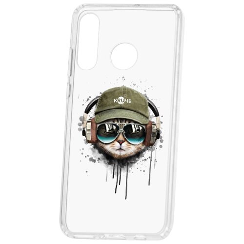 фото Чехол на huawei p30 lite kruche print кот в наушниках