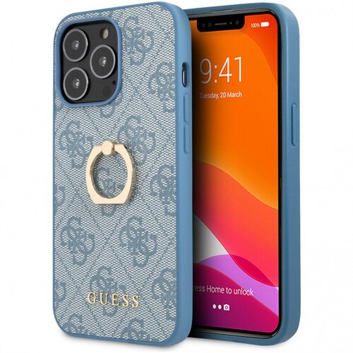 Чехол для iPhone 13 Pro Guess PU 4G + Ring Hard Blue (GUHCP13L4GMRBL)