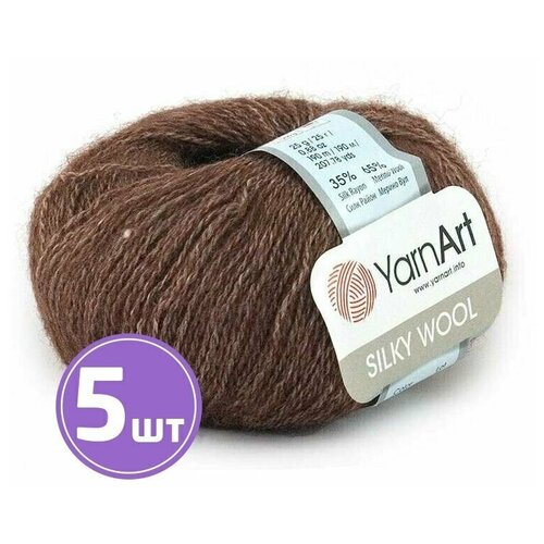 Пряжа YarnArt Silky Wool (336), меланж красно-коричневый, 5 шт. по 25 г