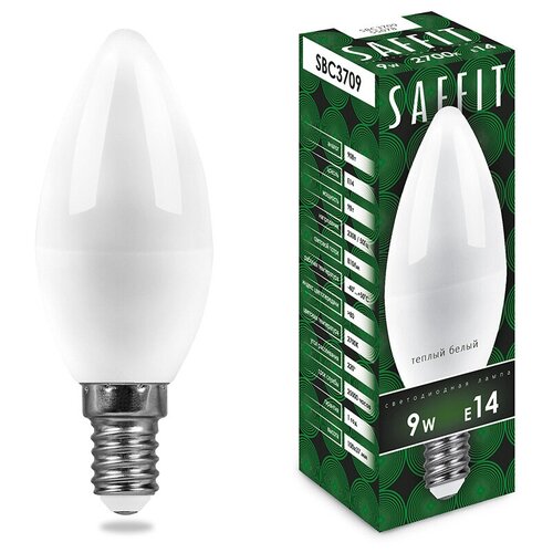 Лампа светодиодная SAFFIT SBC3709 арт. 55078, C37 (свеча) 9W E14 2700К (теплый) 230V
