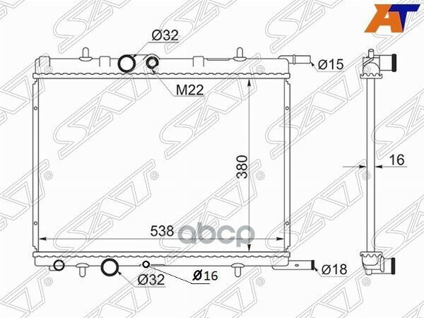 Радиатор Citroen Berlingo 96-22 / C4 04-11 / Xsara 97-06 / Xsara Picasso 99-09 / Peugeot 206 98-09 / Sat арт. SG-PG0001-R