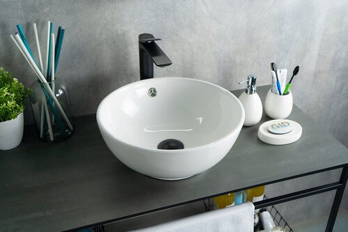 Комплект 2 предмета: Керамическая накладная раковина для ванной Gid N9002 с сифоном А-3202