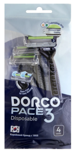 Дорко / Dorco Pace3 Disposable - Одноразовые станки для бритья c 3 лезвиями 4 штуки