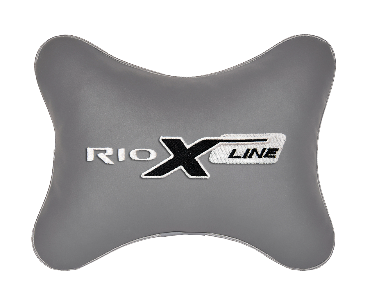 Автомобильная подушка на подголовник экокожа L.Grey с логотипом автомобиля KIA Rio X-Line