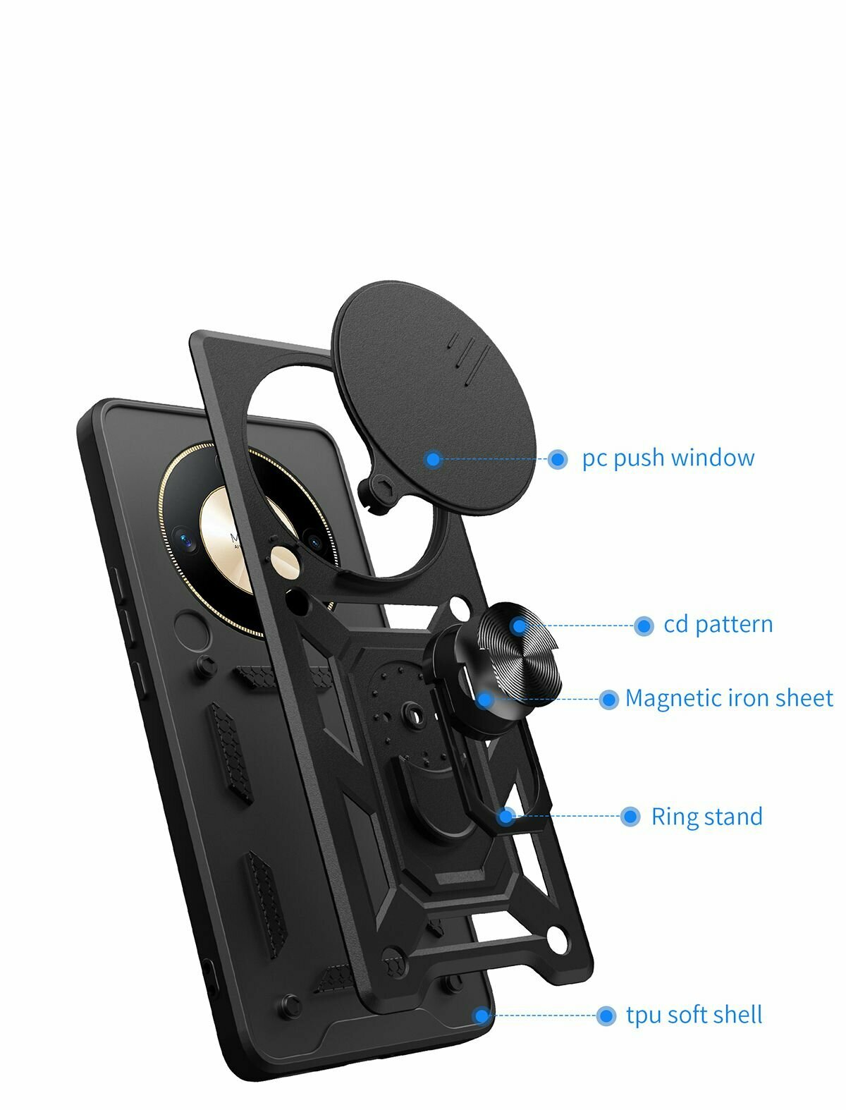 Чехол с кольцом Bumper Case для Honor X9a черный