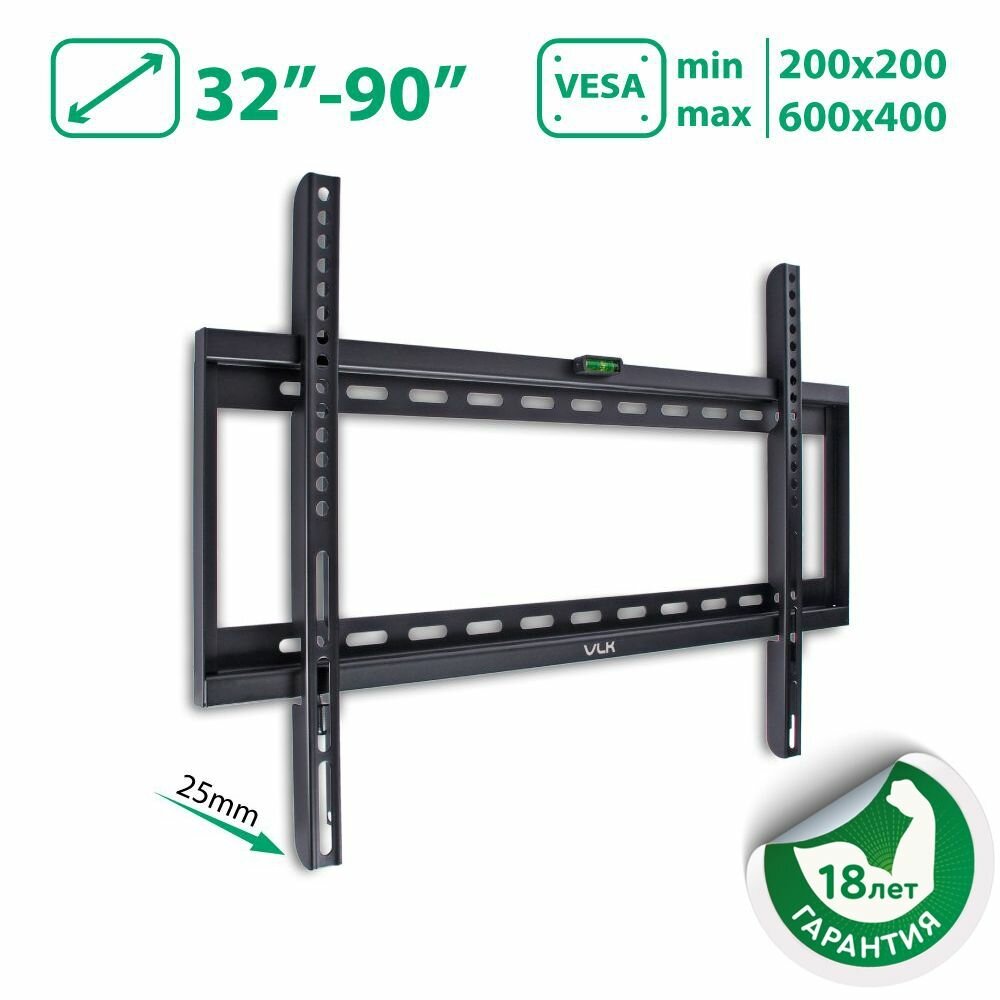 Кронштейн VLK TRENTO-31, для ТВ, фиксированный, 32-90", 26 мм от стены, черный